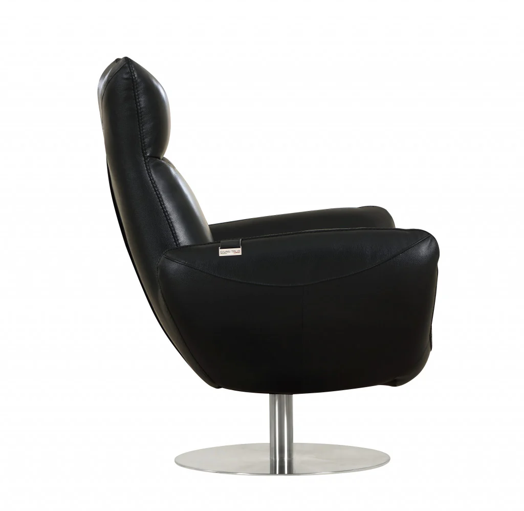 43" Black Contemporary Leather Lounge Chair By Homeroots - Image 3