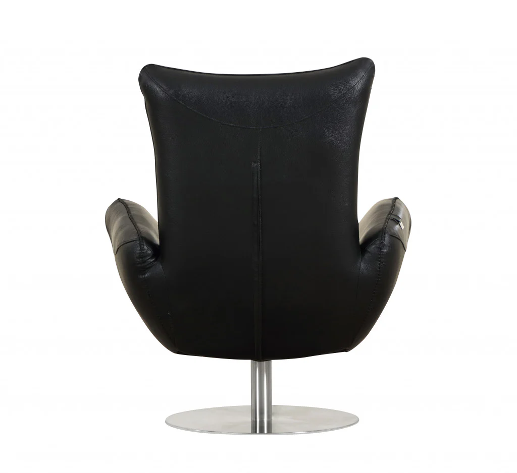 43" Black Contemporary Leather Lounge Chair By Homeroots - Image 4