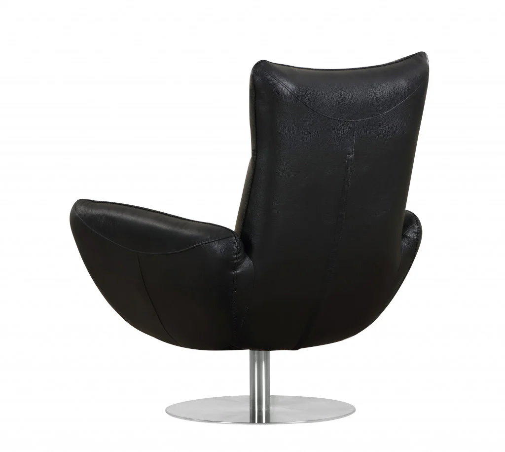 43" Black Contemporary Leather Lounge Chair By Homeroots - Image 5
