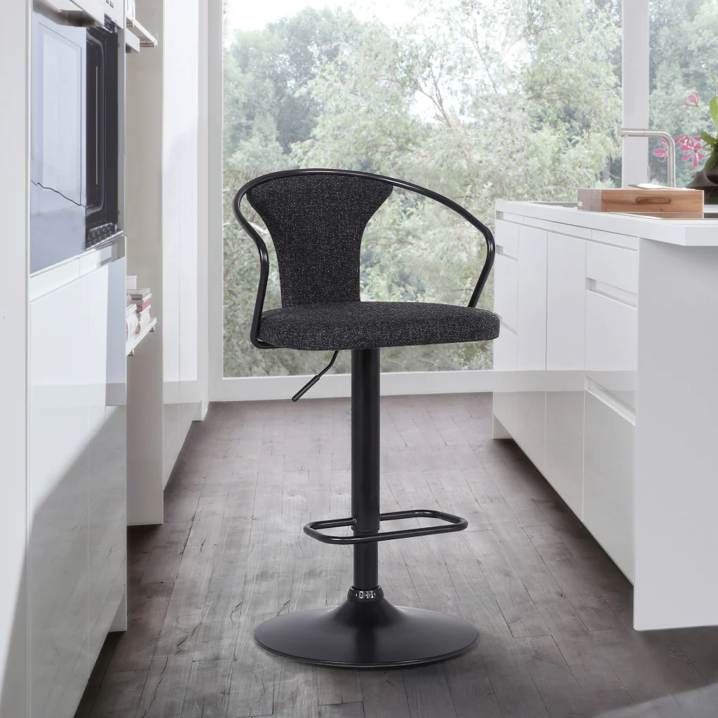 43" Black Faux Leather and Metal Adjustable Height Bar Chair By Homeroots - Image 7