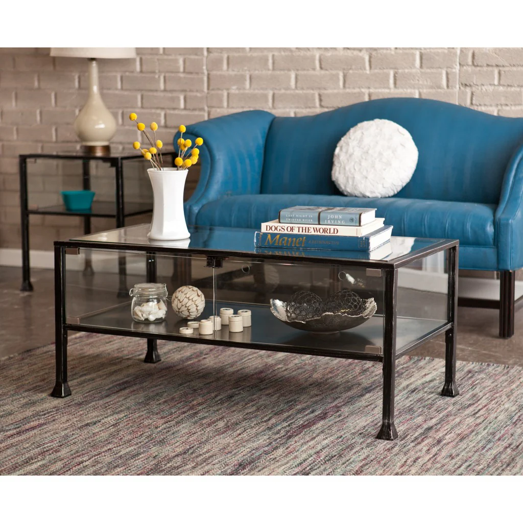 43" Black Glass And Metal Rectangular Coffee Table By Homeroots - Image 7