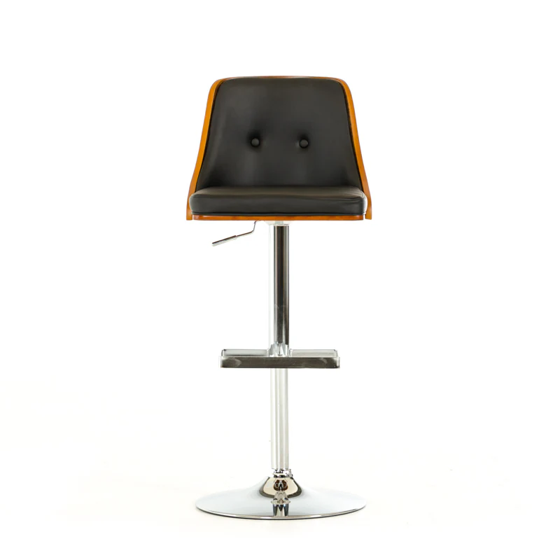 43' Black Leatherette Veneer And Steel Bar Stool By Homeroots - Image 2