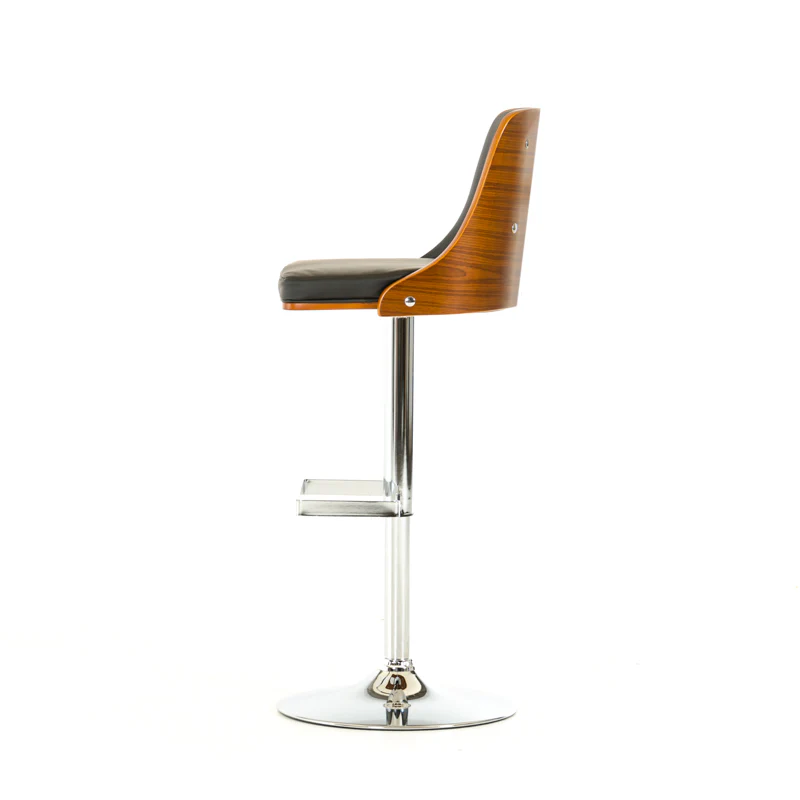 43' Black Leatherette Veneer And Steel Bar Stool By Homeroots - Image 3