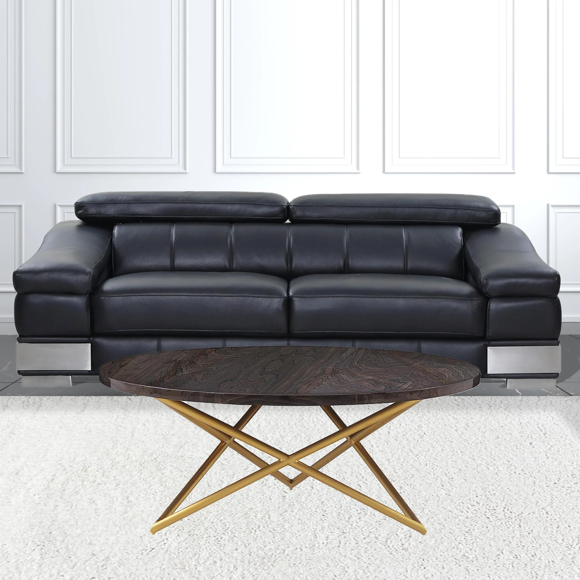 43" Brown And Gold Genuine Marble Round Coffee Table By Homeroots - Image 2