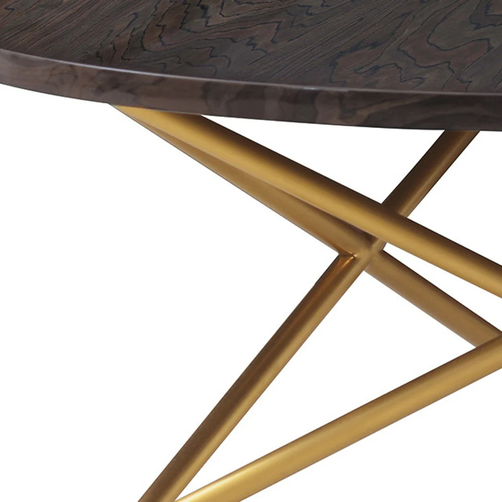 43" Brown And Gold Genuine Marble Round Coffee Table By Homeroots - Image 3