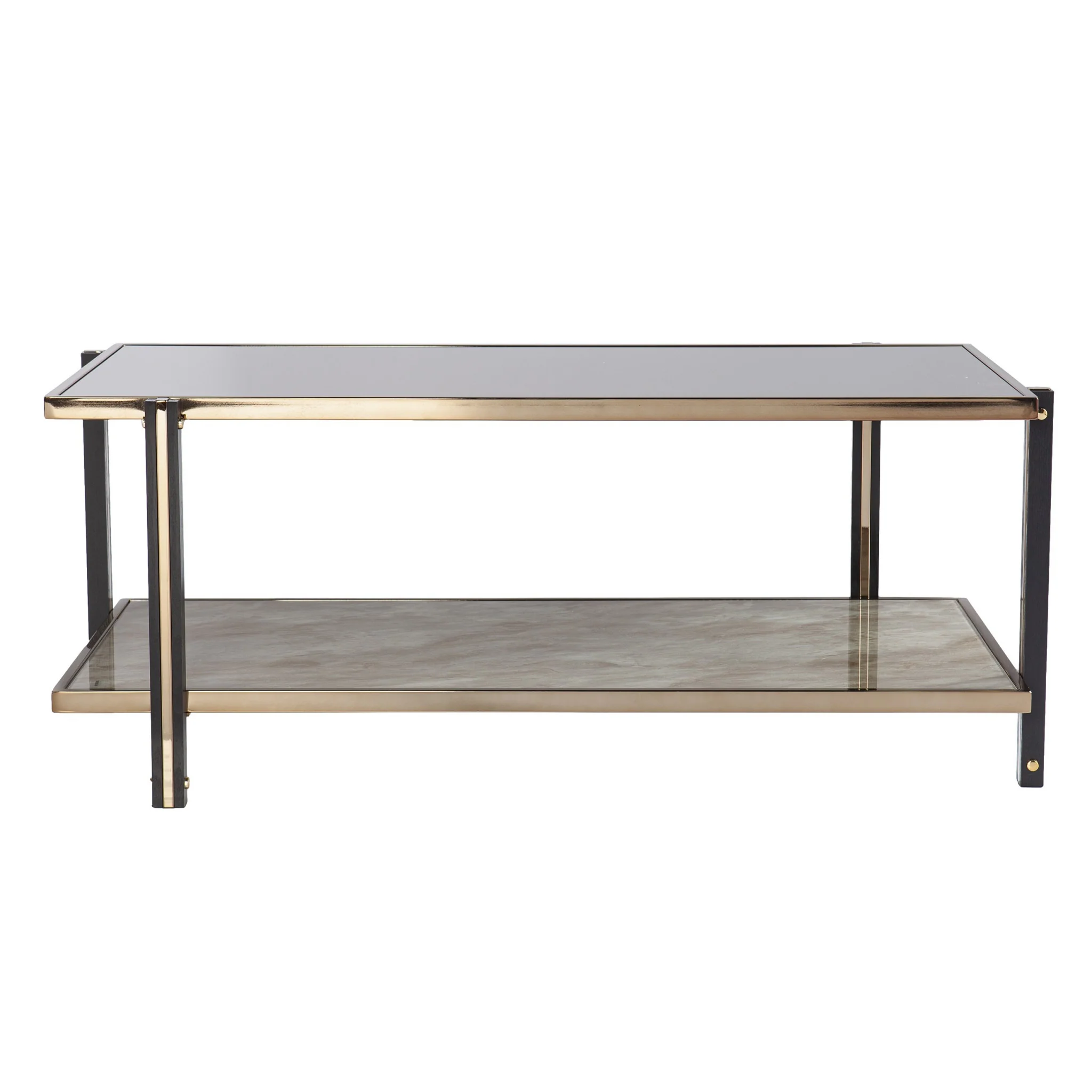 43" Champagne Mirrored And Metal Rectangular Mirrored Coffee Table By Homeroots - Image 2