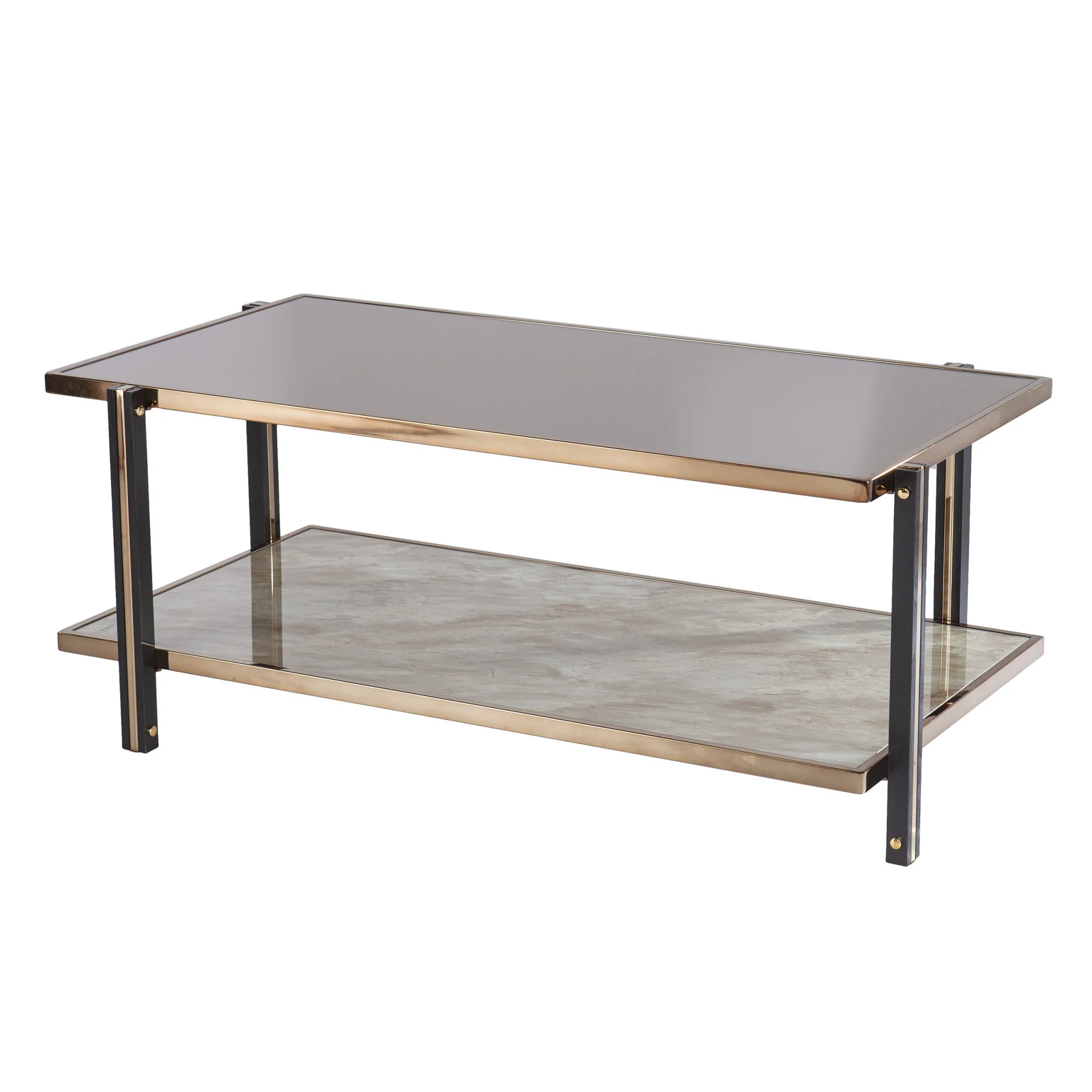 43" Champagne Mirrored And Metal Rectangular Mirrored Coffee Table By Homeroots - Image 3