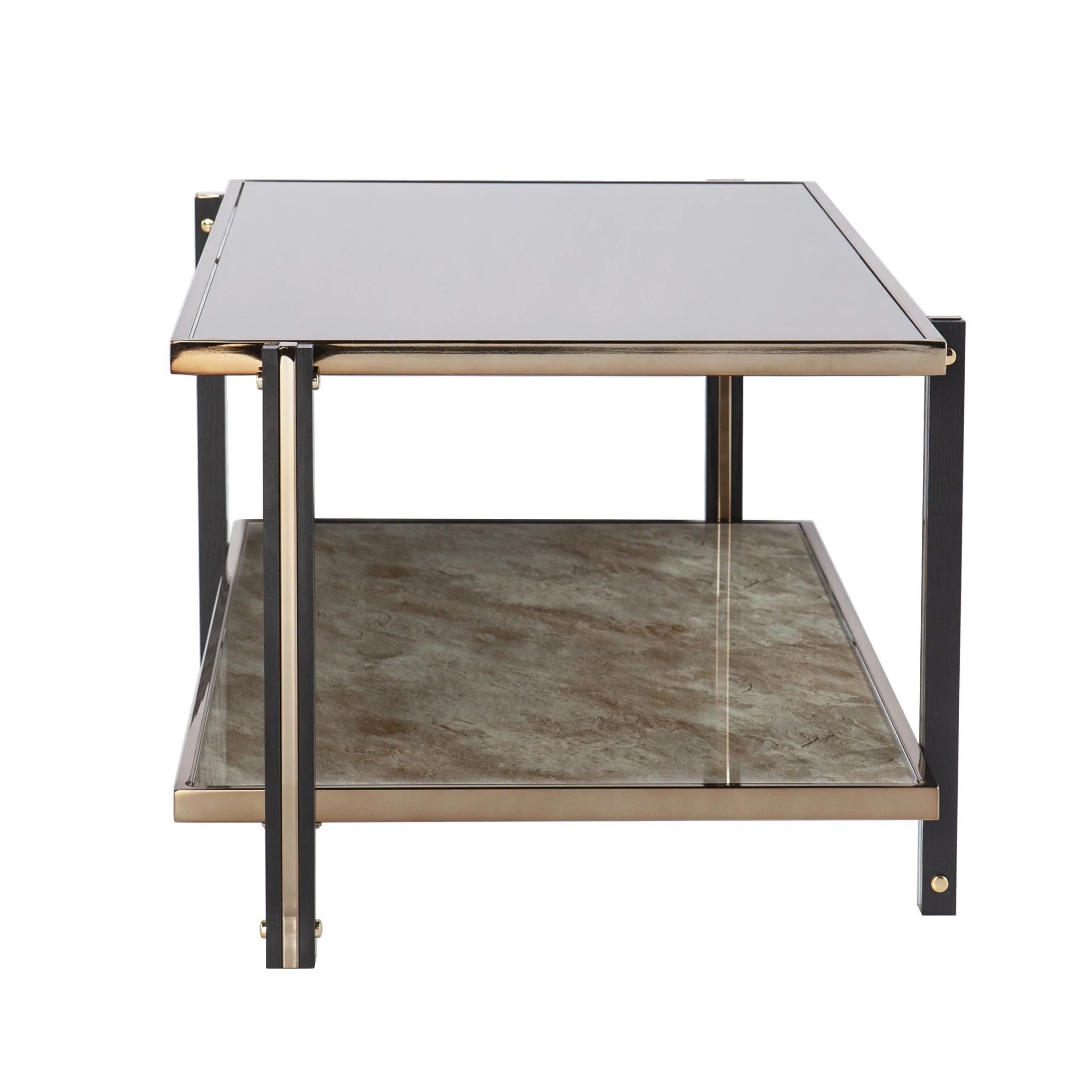 43" Champagne Mirrored And Metal Rectangular Mirrored Coffee Table By Homeroots - Image 4