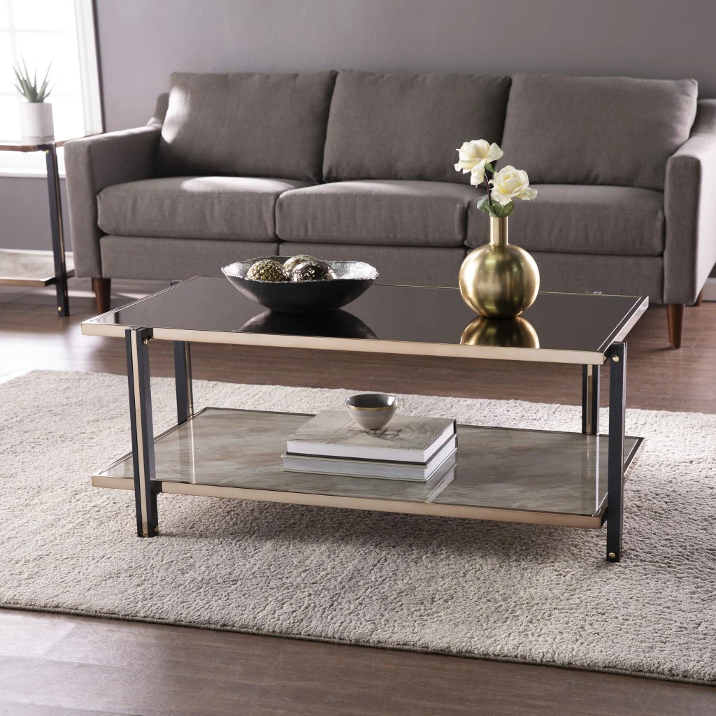 43" Champagne Mirrored And Metal Rectangular Mirrored Coffee Table By Homeroots - Image 7