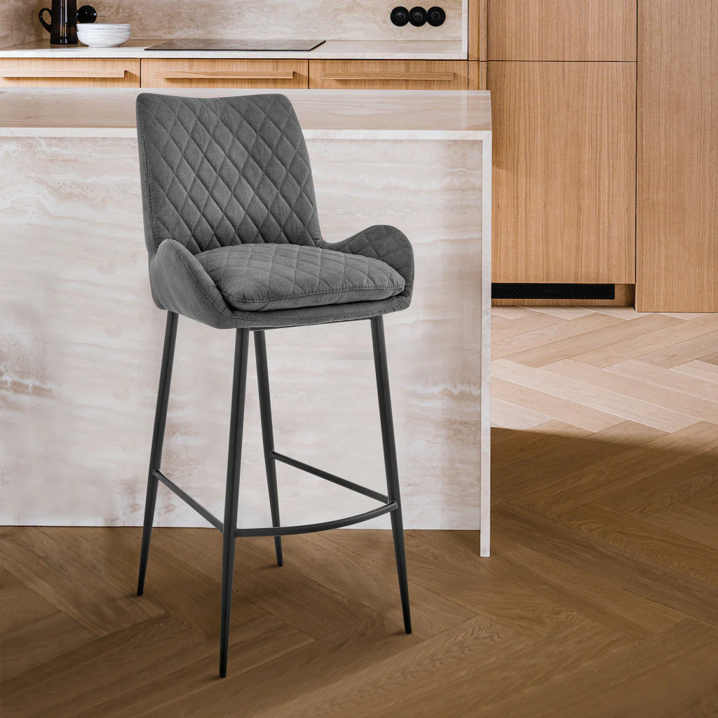 43" Charcoal Microfiber and Black Iron Bar Height Chair By Homeroots - Image 9