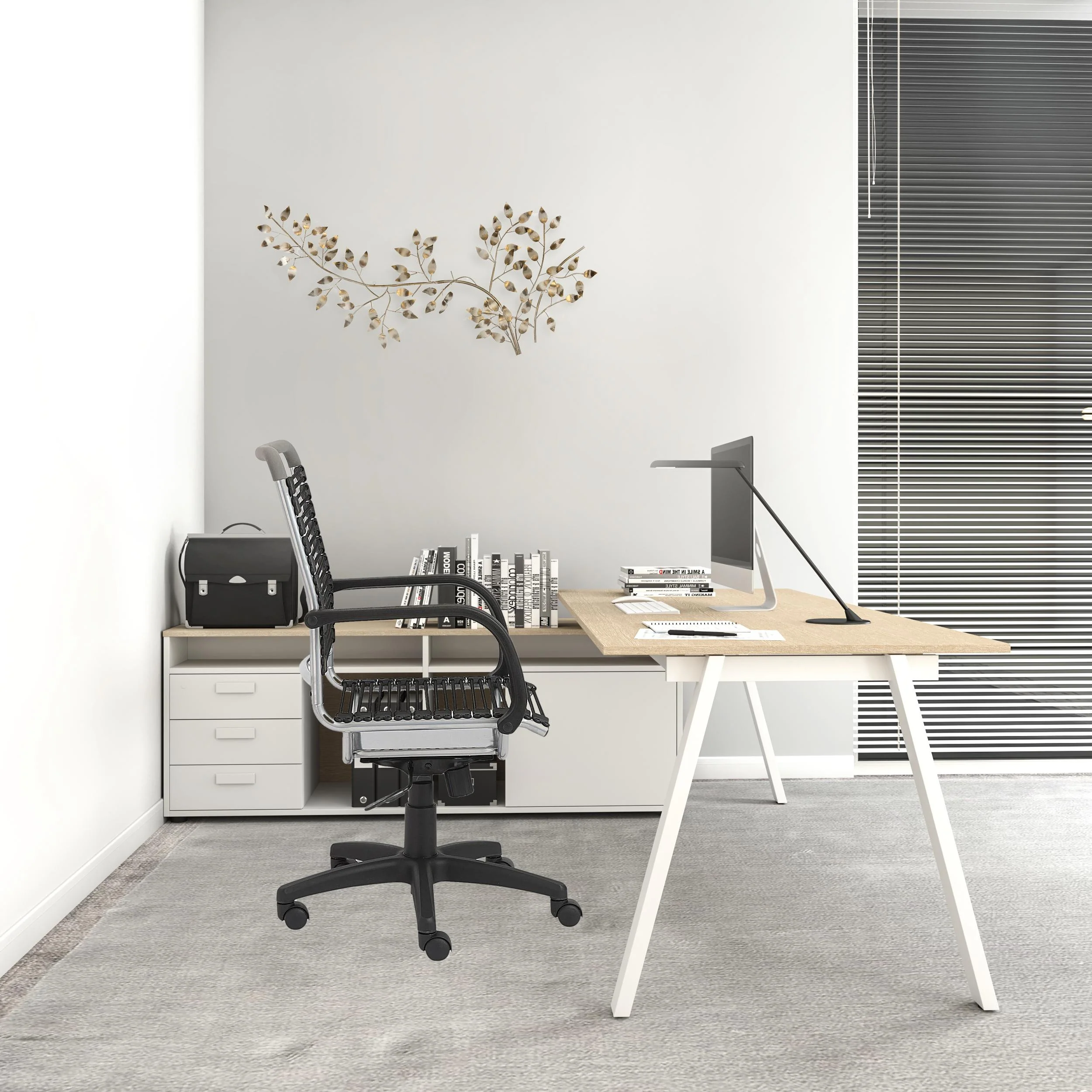 43" Chrome and Black Round Bungee High Back Office Chair By Homeroots - Image 2