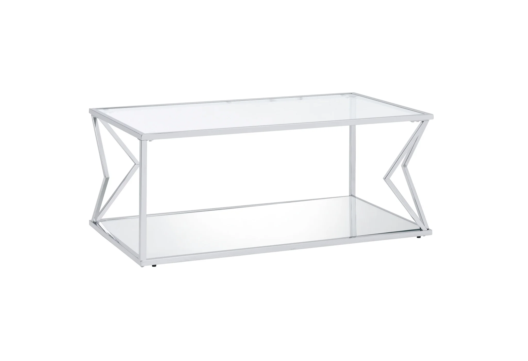 43" Chrome And Clear Glass Rectangular Coffee Table With Shelf By Homeroots - Image 2
