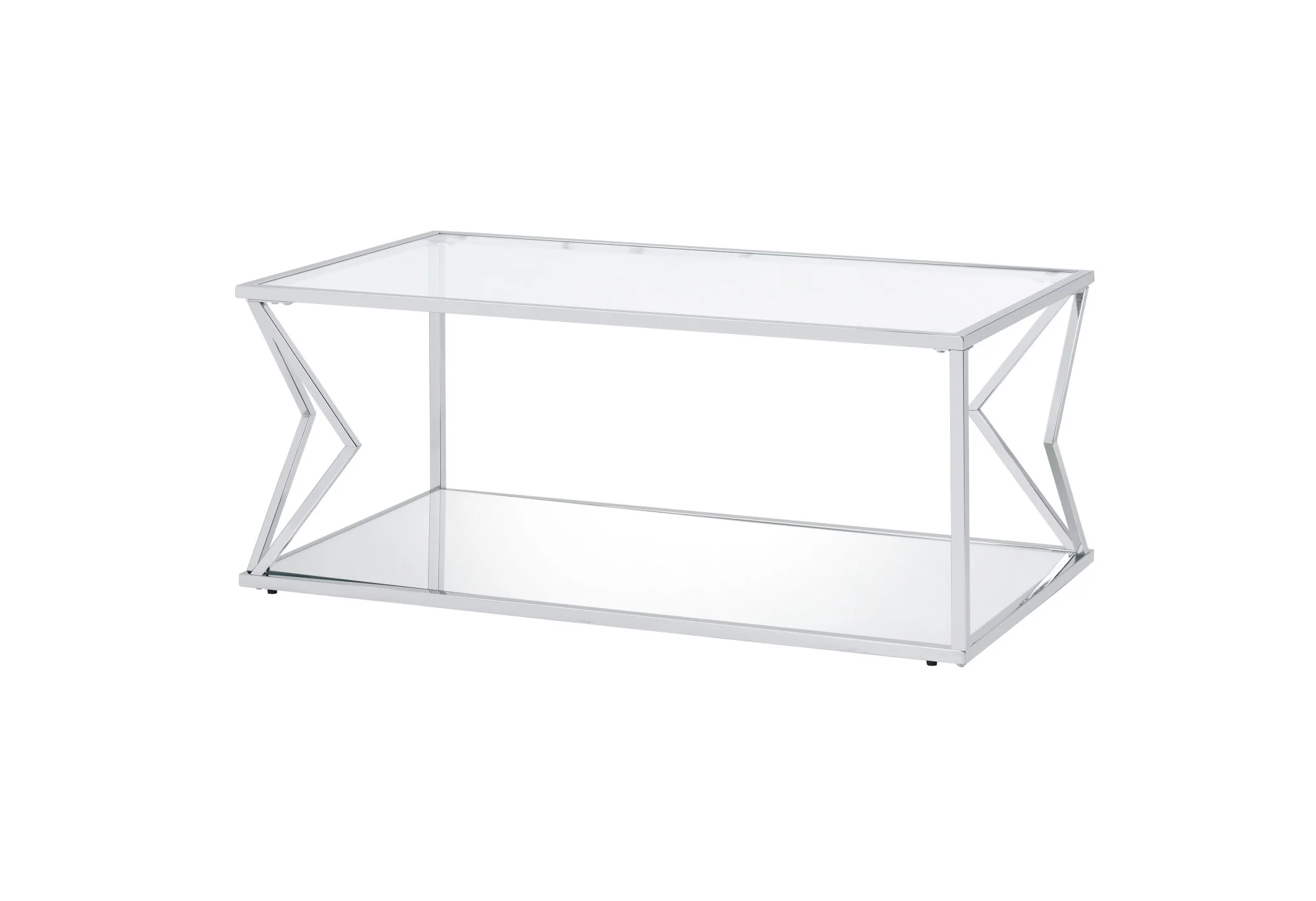 43" Chrome And Clear Glass Rectangular Coffee Table With Shelf By Homeroots - Image 3