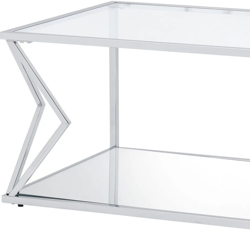 43" Chrome And Clear Glass Rectangular Coffee Table With Shelf By Homeroots - Image 5