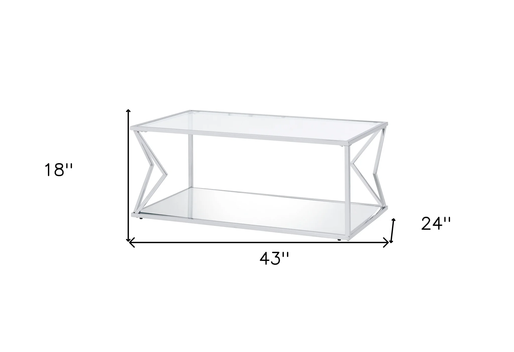 43" Chrome And Clear Glass Rectangular Coffee Table With Shelf By Homeroots - Image 6