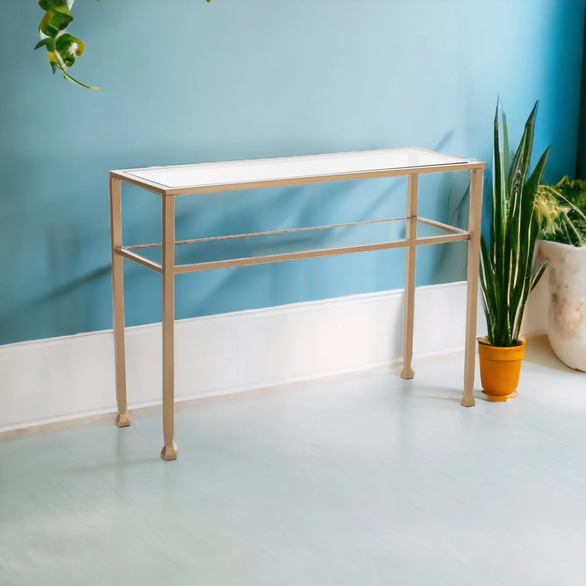 43" Clear and Gold Glass Console Table With Storage By Homeroots - Image 6