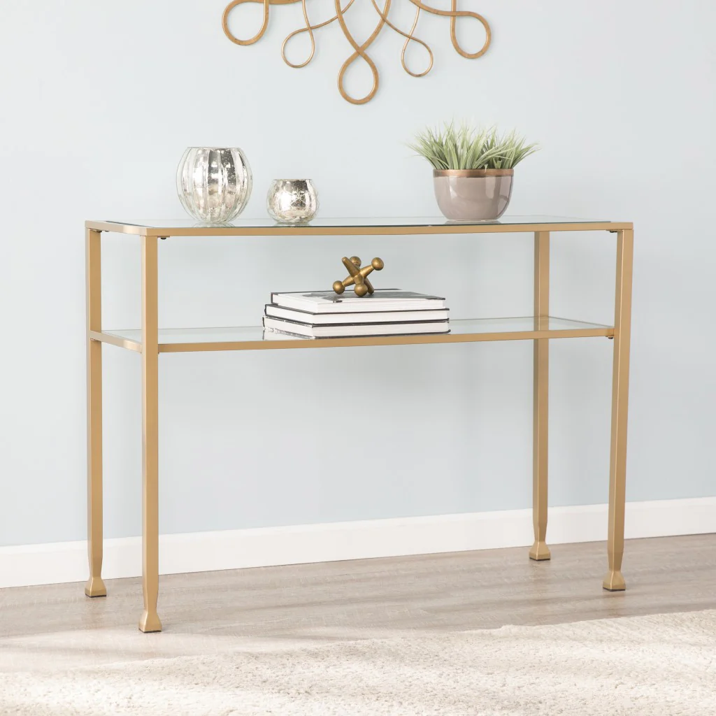 43" Clear and Gold Glass Console Table With Storage By Homeroots - Image 7