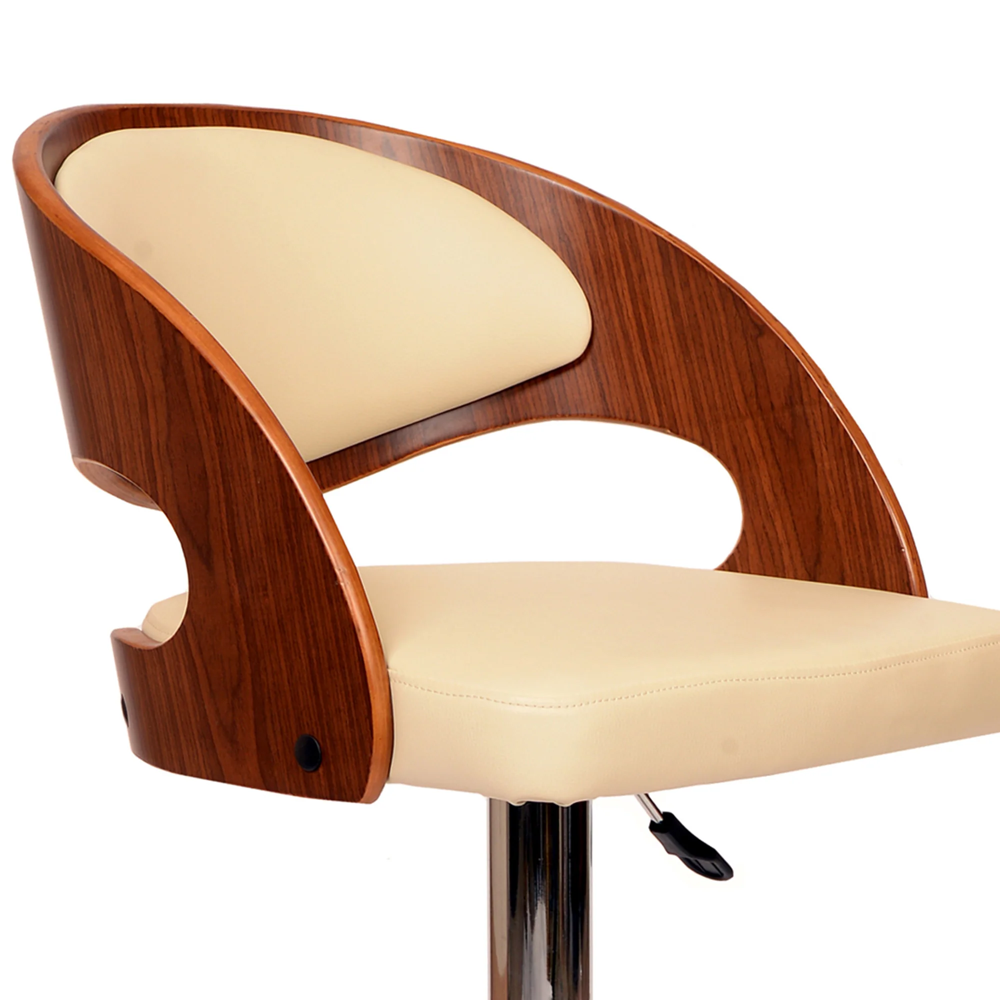 43" Cream And Brown Faux Leather And Solid Wood Swivel Low Back Adjustable Height Bar Chair With Footrest By Homeroots - Image 4