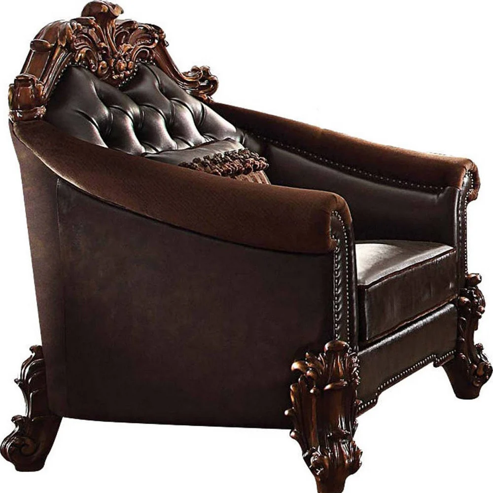 43" Dark Brown Faux Leather Tufted Barrel Chair By Homeroots - Image 2