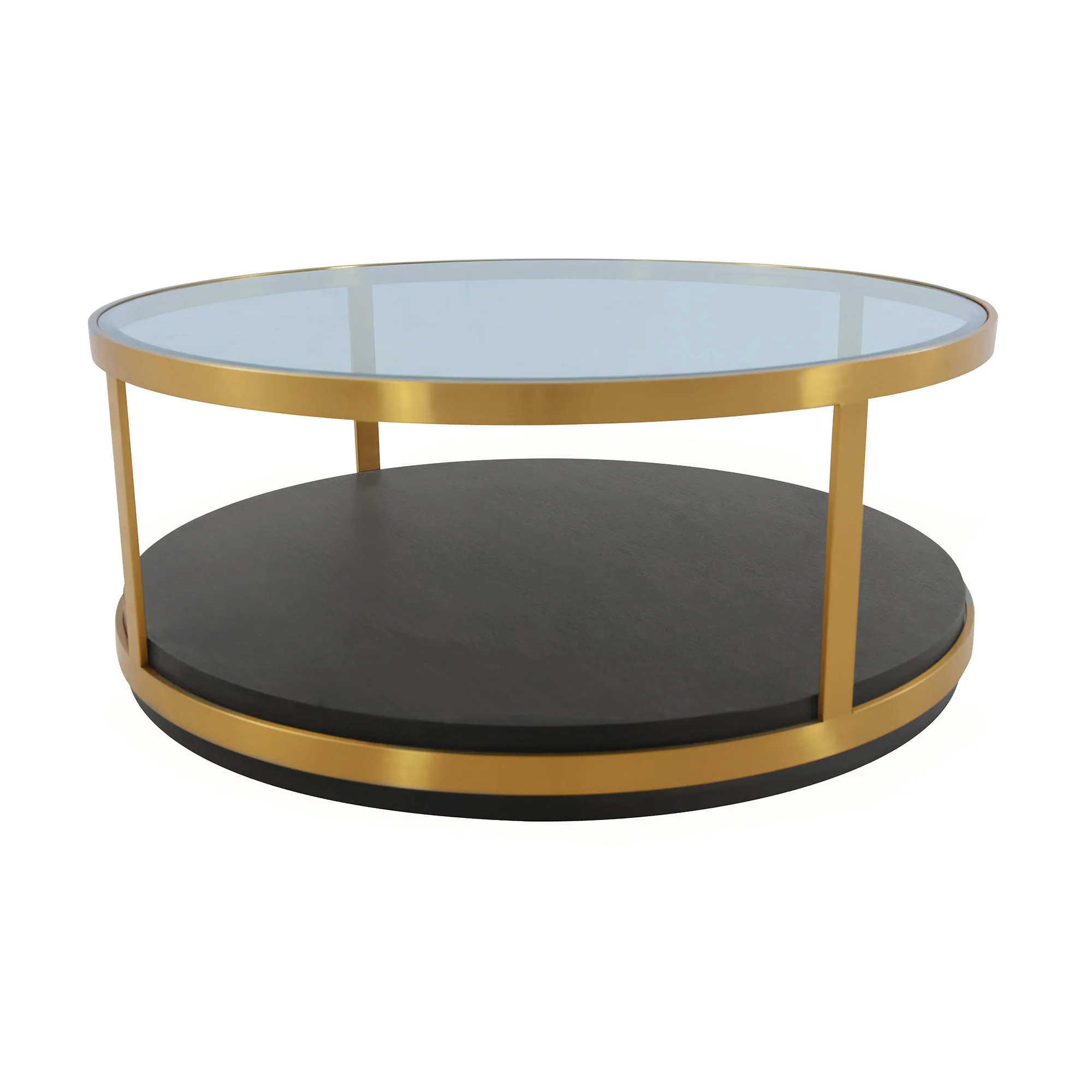 43" Glass And Brown Solid Wood Round Coffee Table With Shelf By Homeroots - Image 2