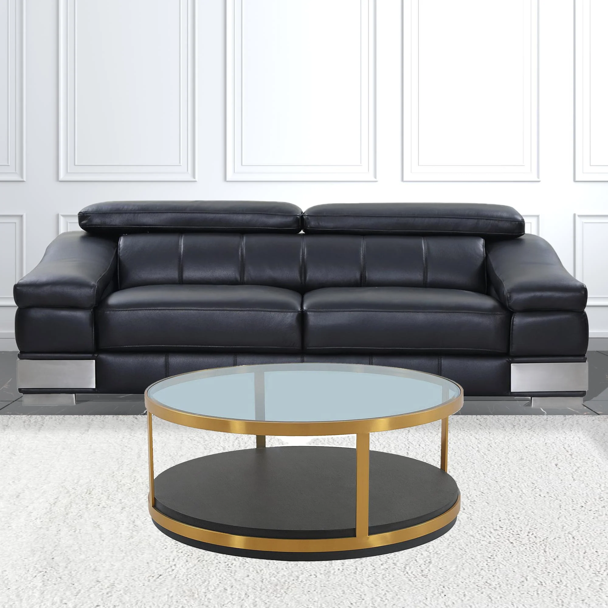 43" Glass And Brown Solid Wood Round Coffee Table With Shelf By Homeroots - Image 3