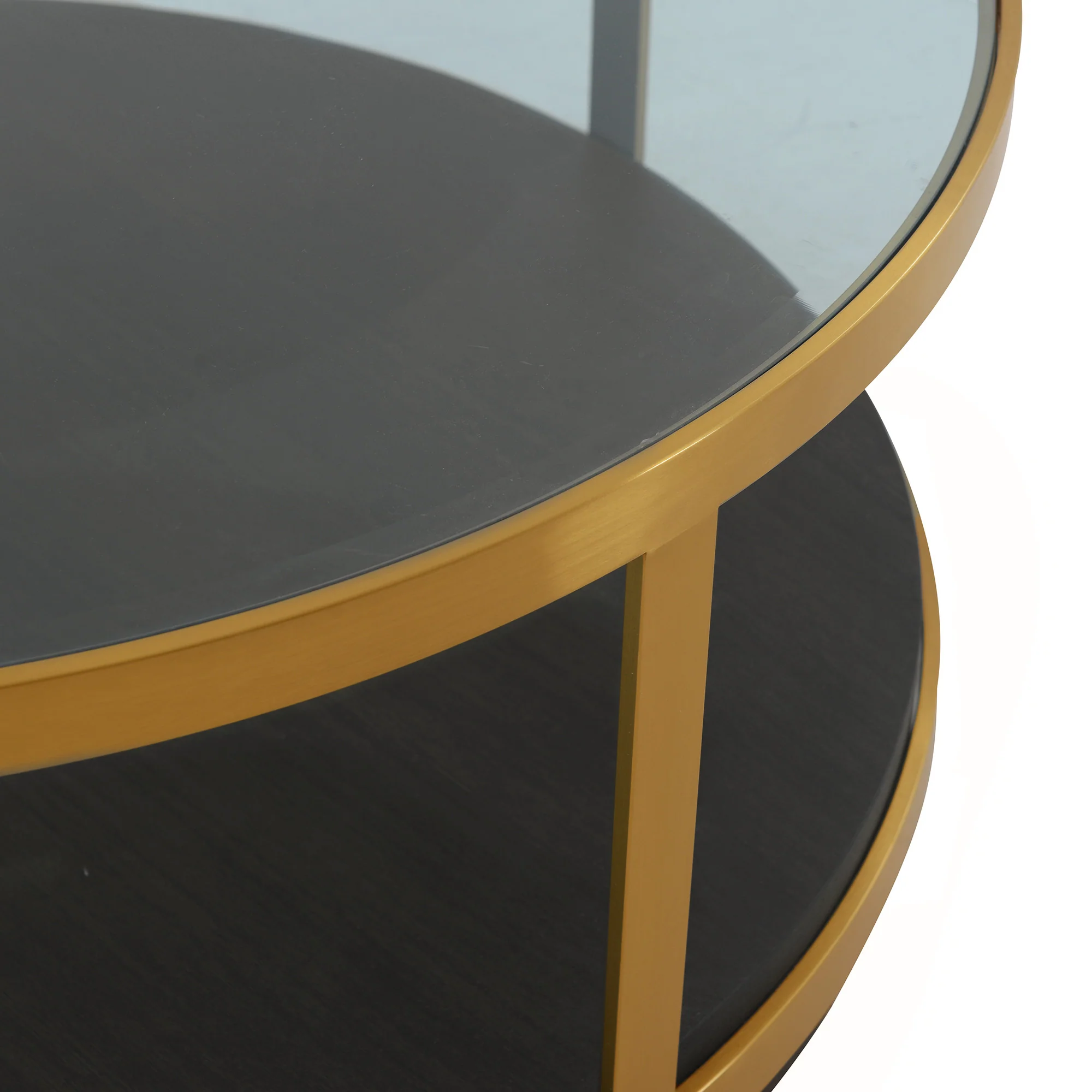 43" Glass And Brown Solid Wood Round Coffee Table With Shelf By Homeroots - Image 4