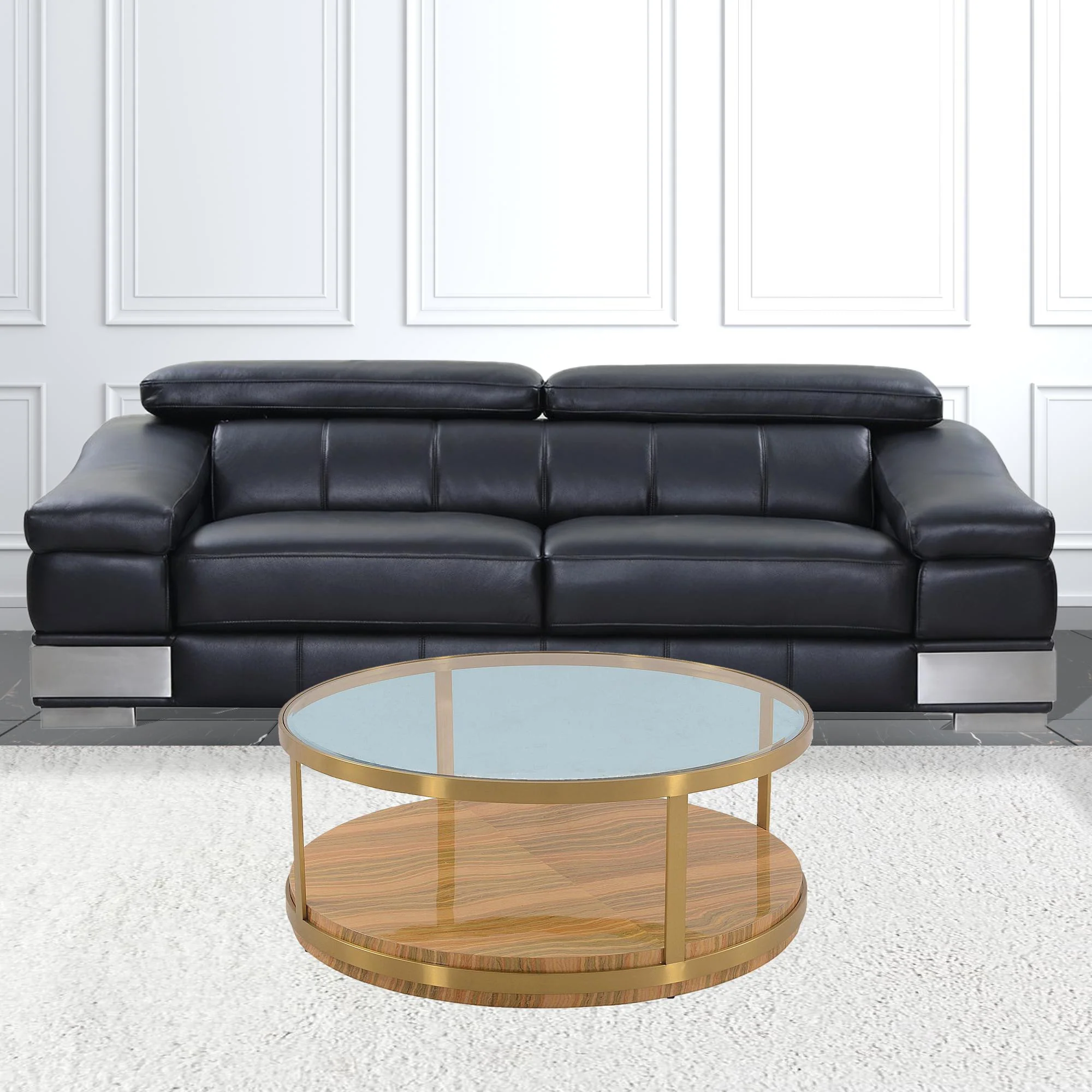 43" Glass And Gold Glass Round Coffee Table With Shelf By Homeroots - Image 2