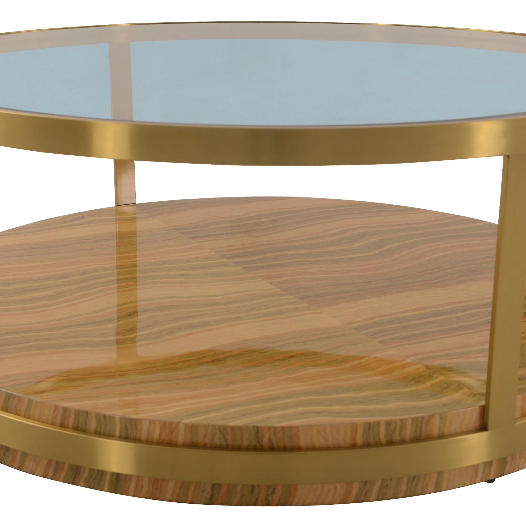43" Glass And Gold Glass Round Coffee Table With Shelf By Homeroots - Image 4