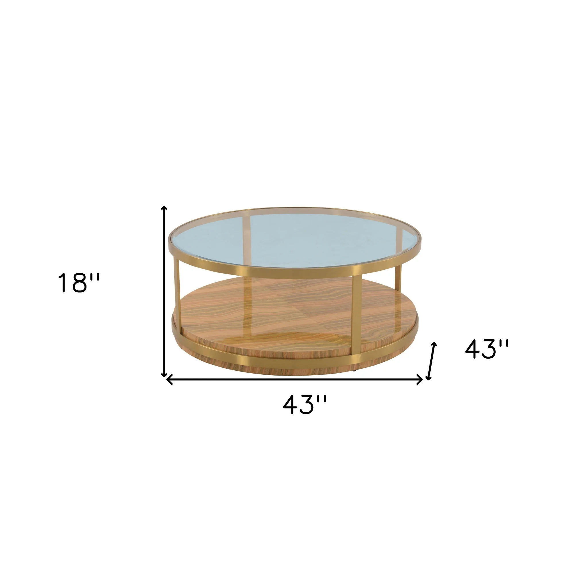 43" Glass And Gold Glass Round Coffee Table With Shelf By Homeroots - Image 8