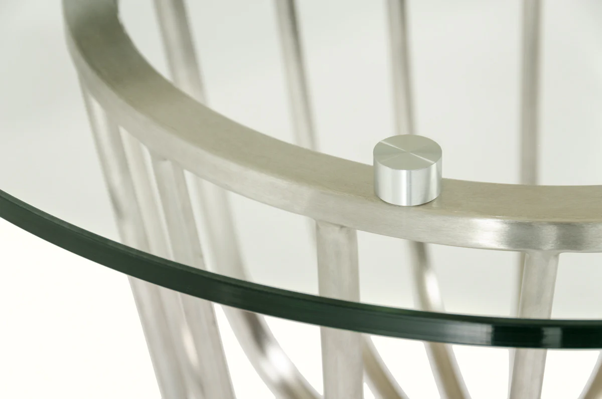 43" Glass and Steel Round Bar Table By Homeroots - Image 3