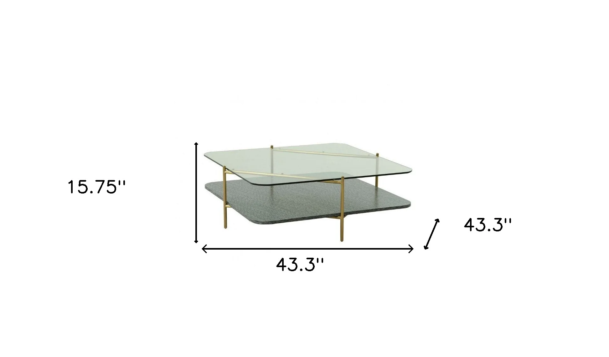43" Gold And Clear Glass Square Coffee Table With Shelf By Homeroots - Image 5