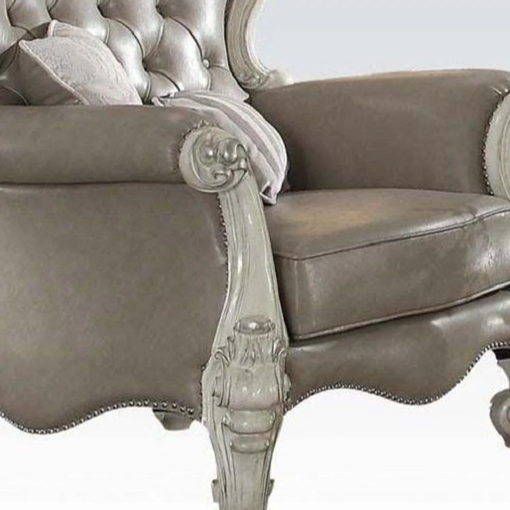43" Gray and Bone Faux Leather Tufted Wingback Chair By Homeroots - Image 3