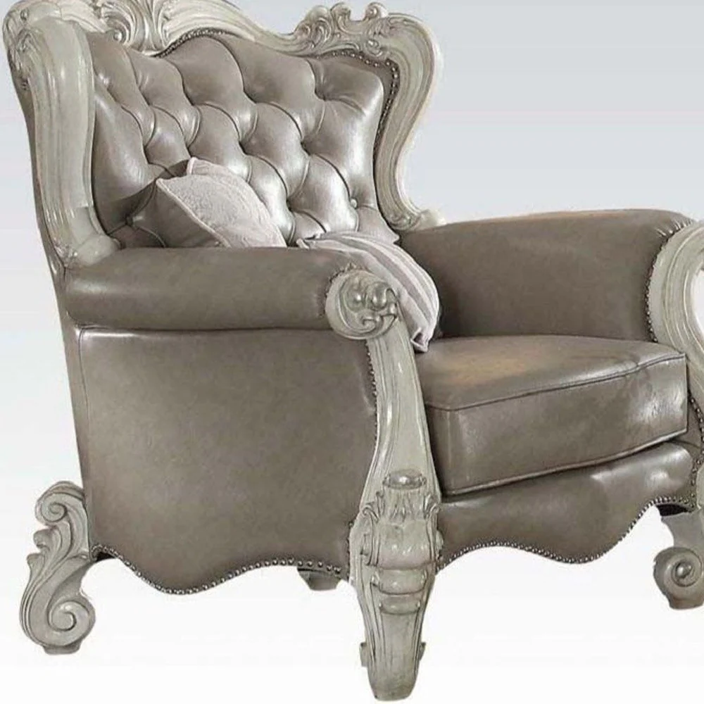 43" Gray and Bone Faux Leather Tufted Wingback Chair By Homeroots - Image 4