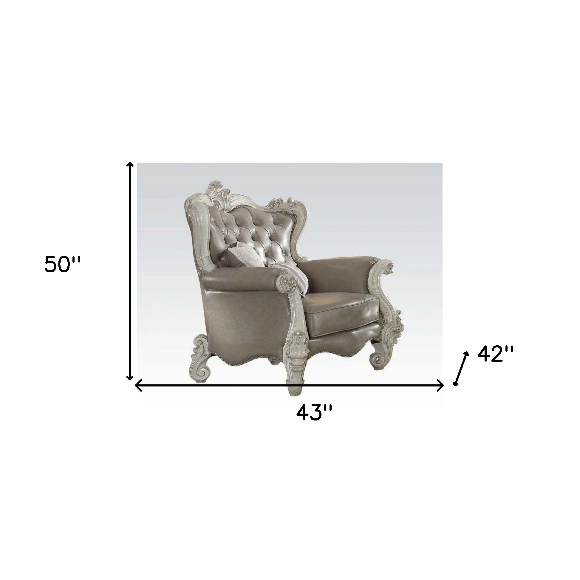 43" Gray and Bone Faux Leather Tufted Wingback Chair By Homeroots - Image 5