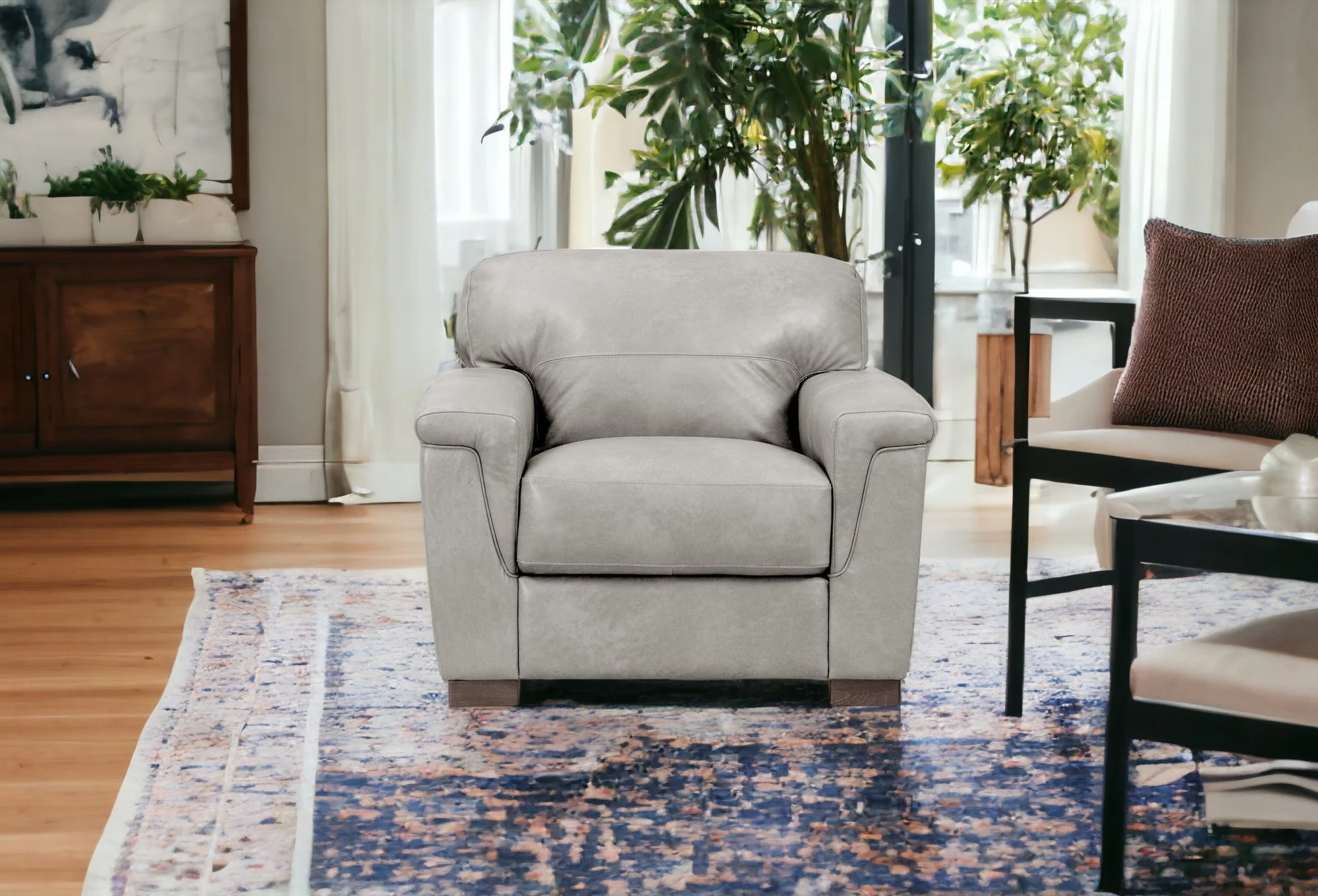 43" Gray and Brown Genuine Leather Arm Chair By Homeroots - Image 4