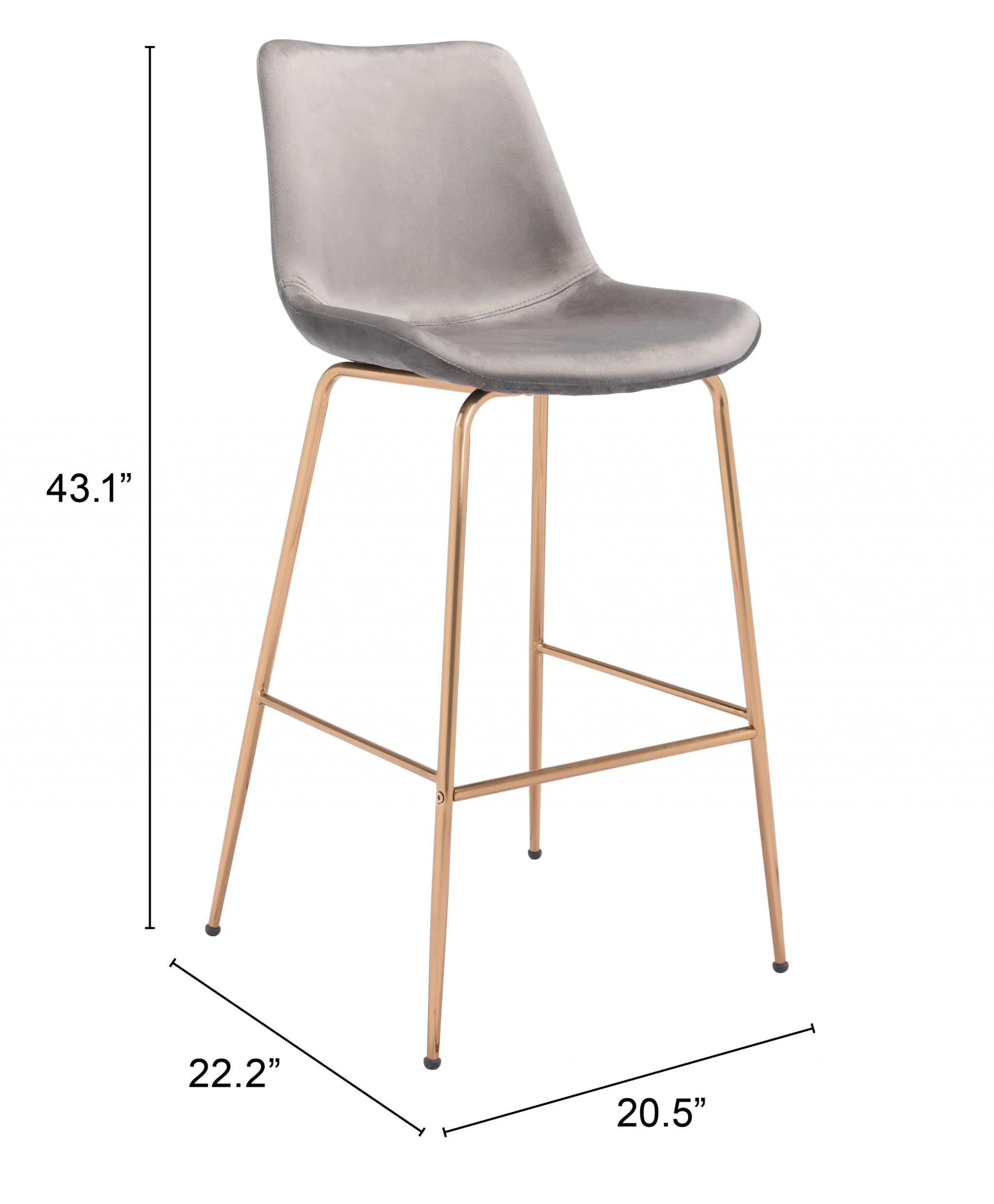 43" Gray Copper Steel Low Back Bar Height Chair With Footrest By Homeroots - Image 9