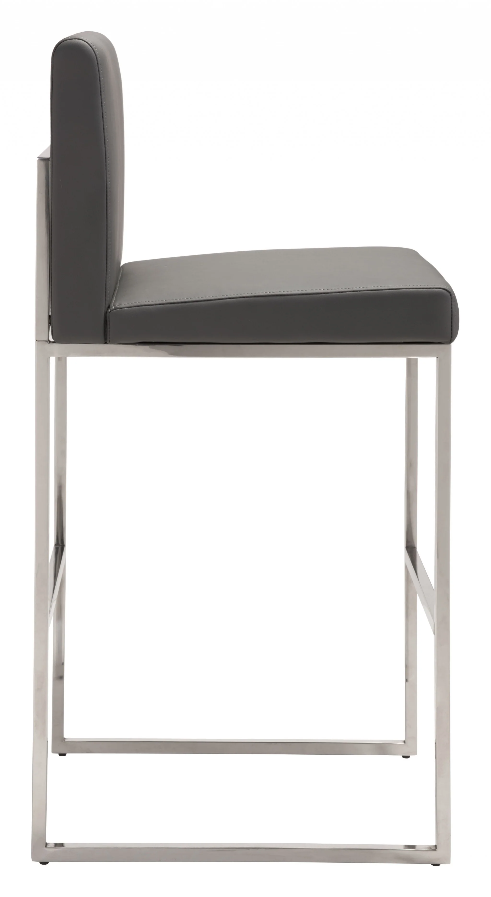 43" Gray Faux Leather And Chrome Low Back Bar Height Chair With Footrest By Homeroots - Image 3