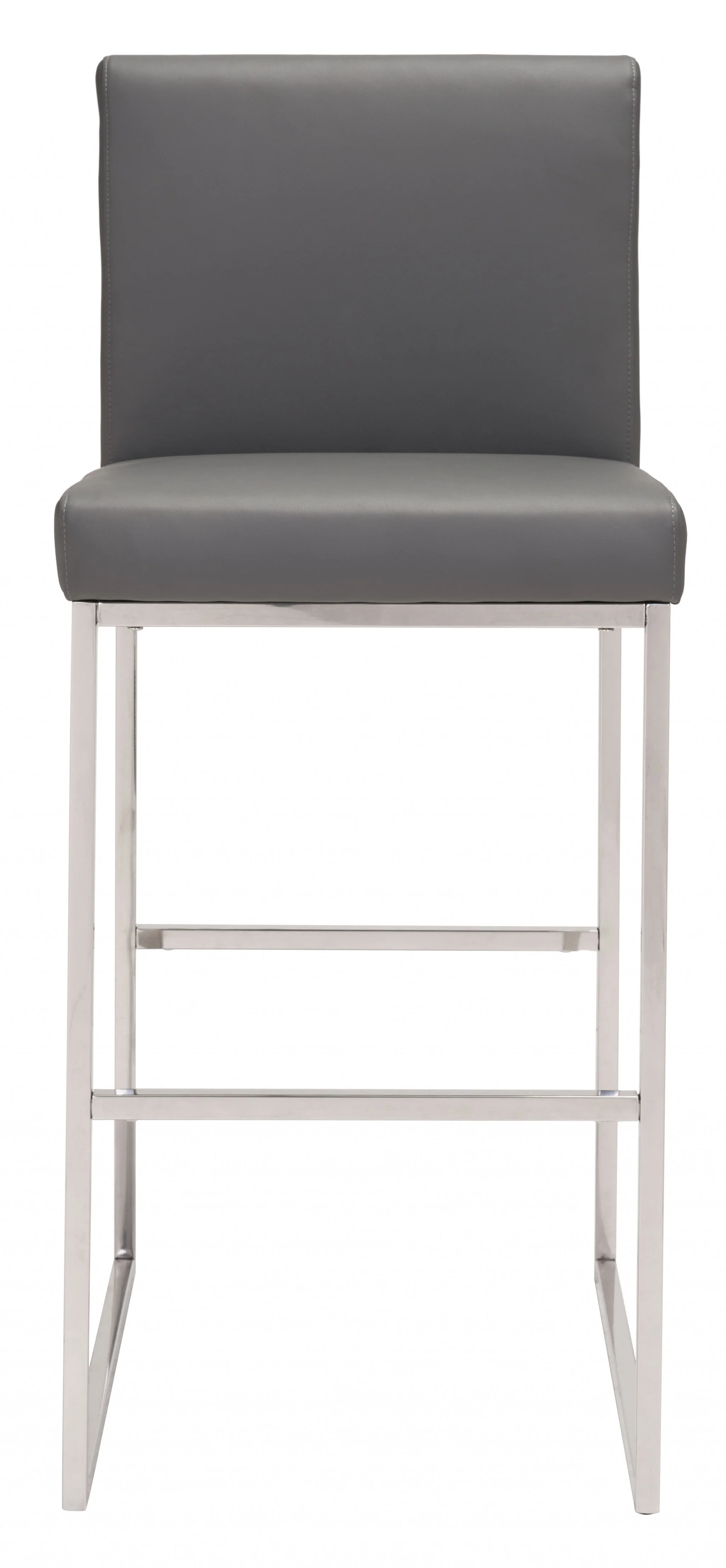 43" Gray Faux Leather And Chrome Low Back Bar Height Chair With Footrest By Homeroots - Image 4