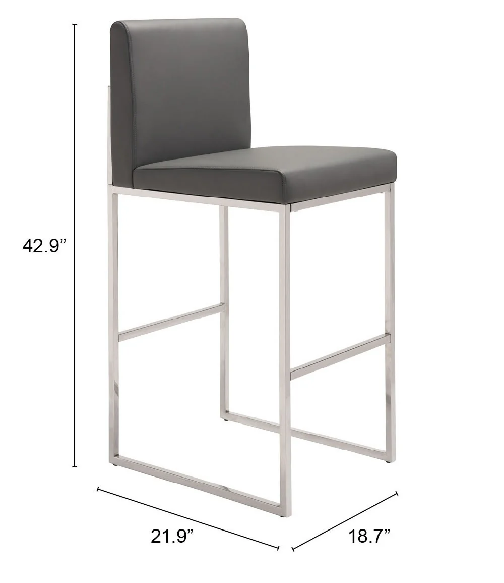 43" Gray Faux Leather And Chrome Low Back Bar Height Chair With Footrest By Homeroots - Image 7