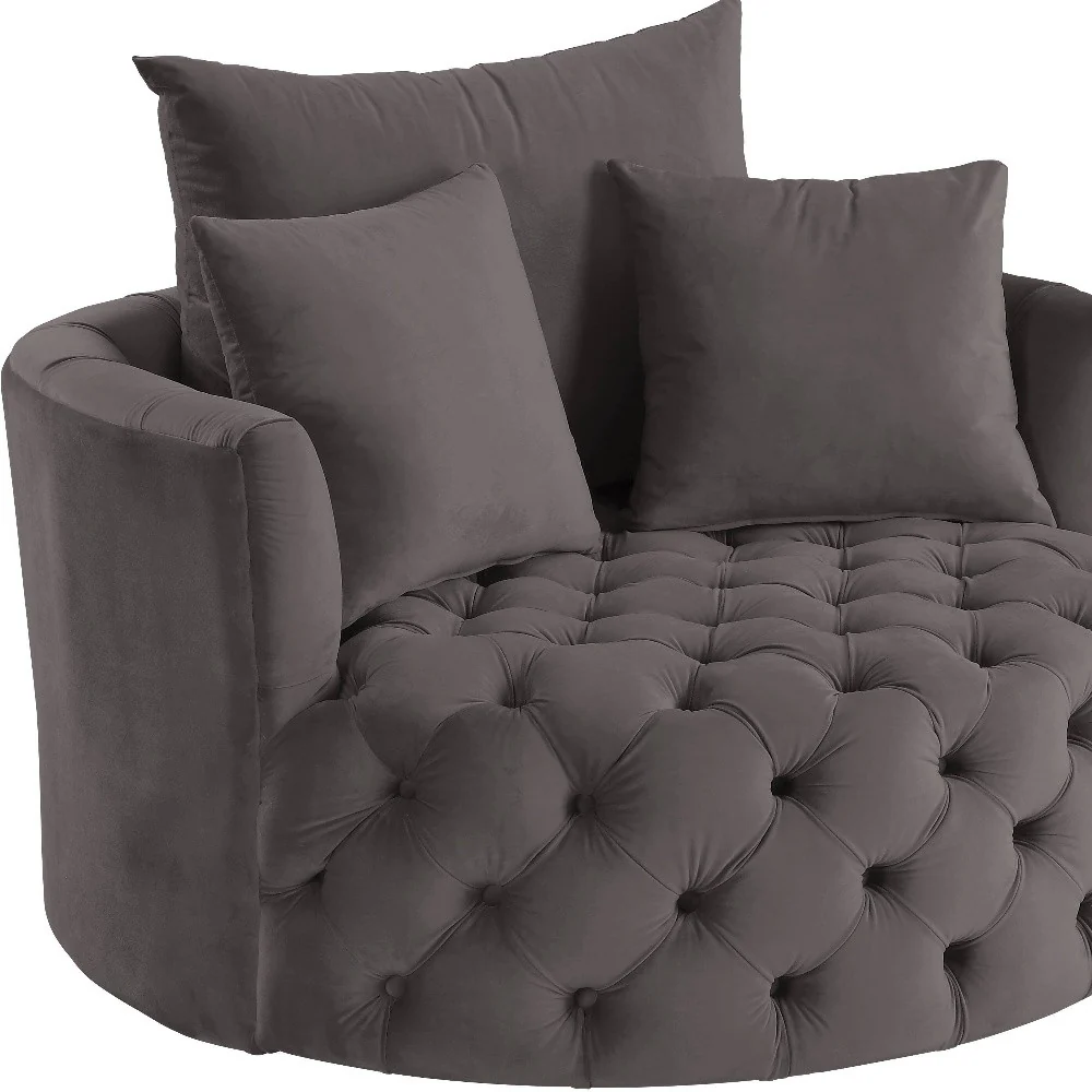 43" Gray Velvet Solid Color Swivel Barrel Chair By Homeroots - Image 4