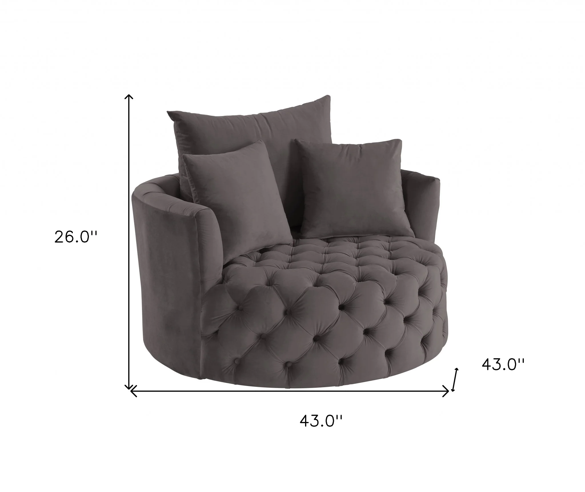 43" Gray Velvet Solid Color Swivel Barrel Chair By Homeroots - Image 6
