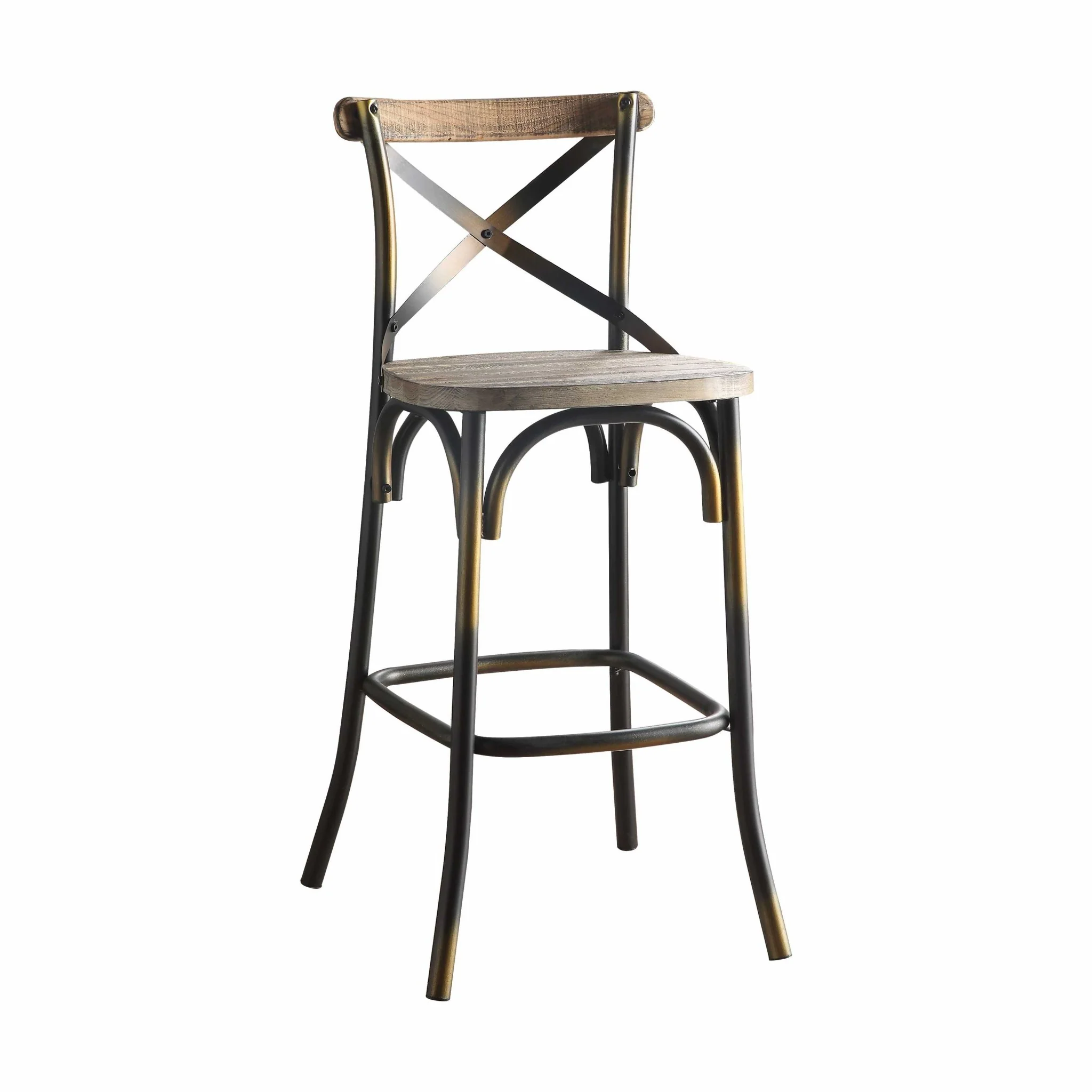 43' High Back Antiqued Copper And Oak Finish Bar Chair By Homeroots - Image 2