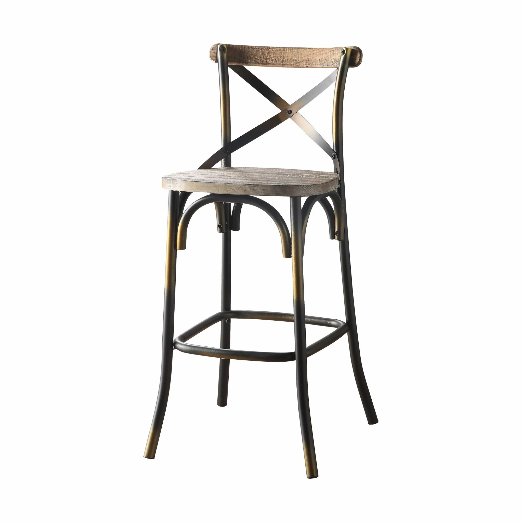 43' High Back Antiqued Copper And Oak Finish Bar Chair By Homeroots - Image 3