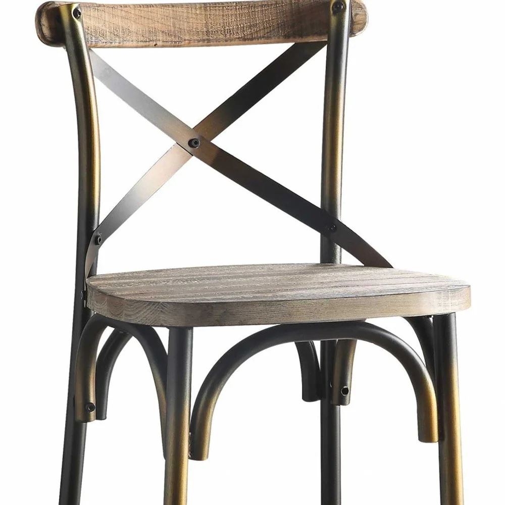 43' High Back Antiqued Copper And Oak Finish Bar Chair By Homeroots - Image 4