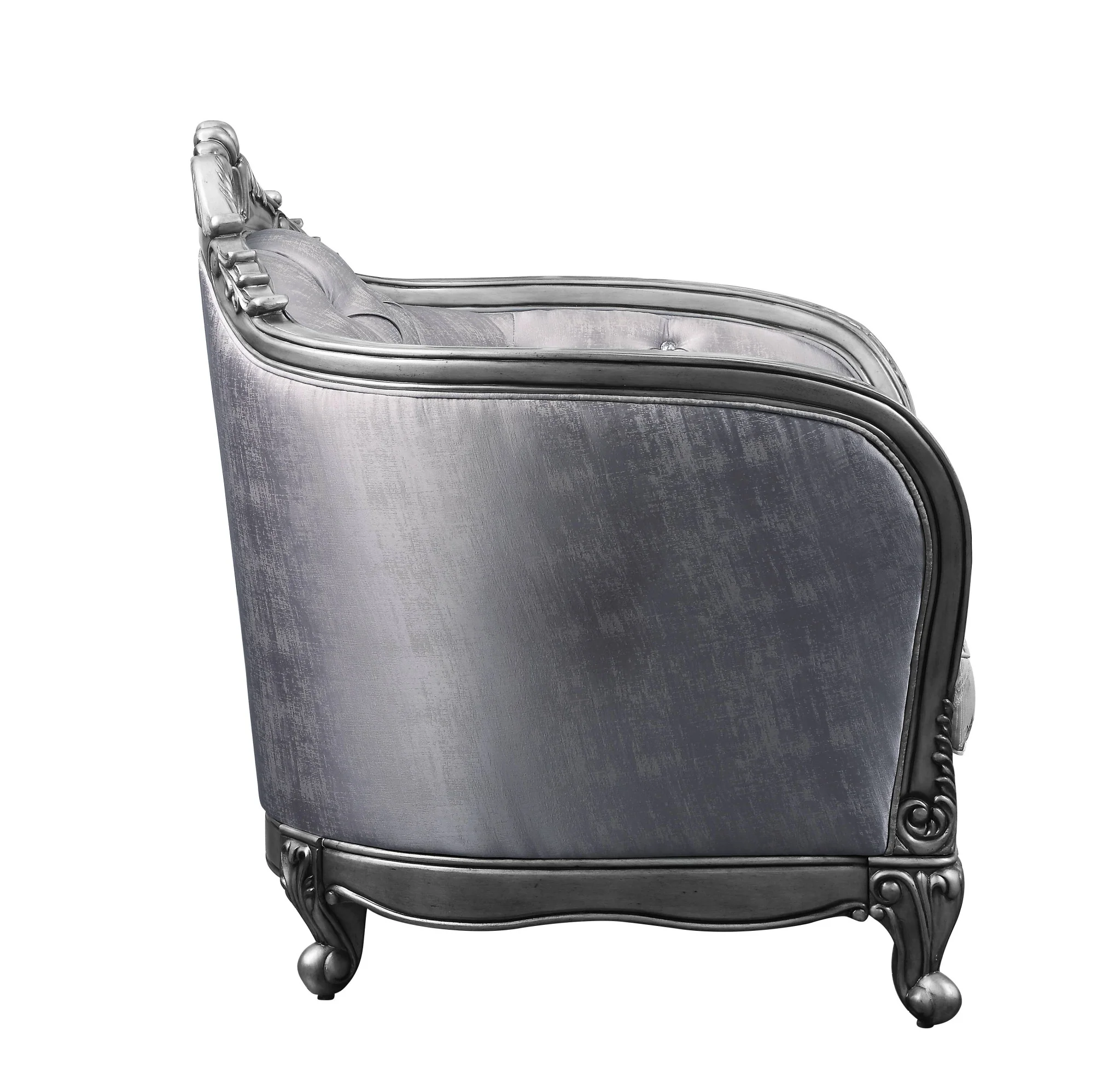 43" Light Gray Fabric And Platinum Floral Tufted Arm Chair By Homeroots - Image 3