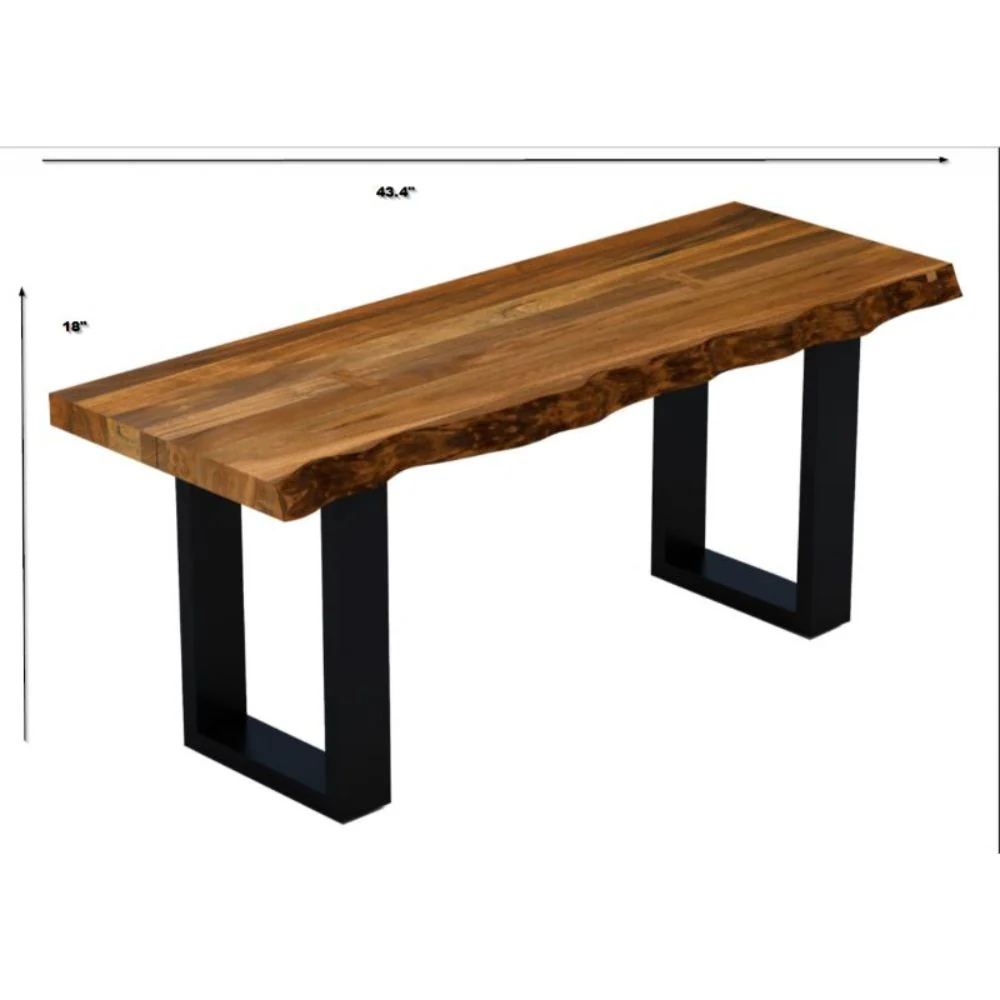 43" Live Edge Acacia Wood Bench with Black Metal Legs By Homeroots - Image 3