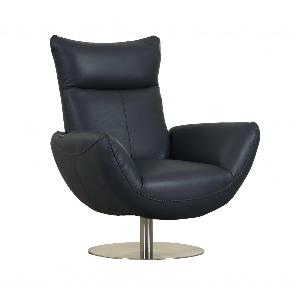 43" Navy Contemporary Leather Lounge Chair By Homeroots - Image 2