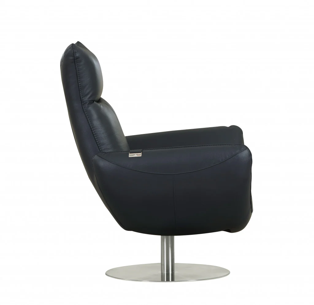 43" Navy Contemporary Leather Lounge Chair By Homeroots - Image 3