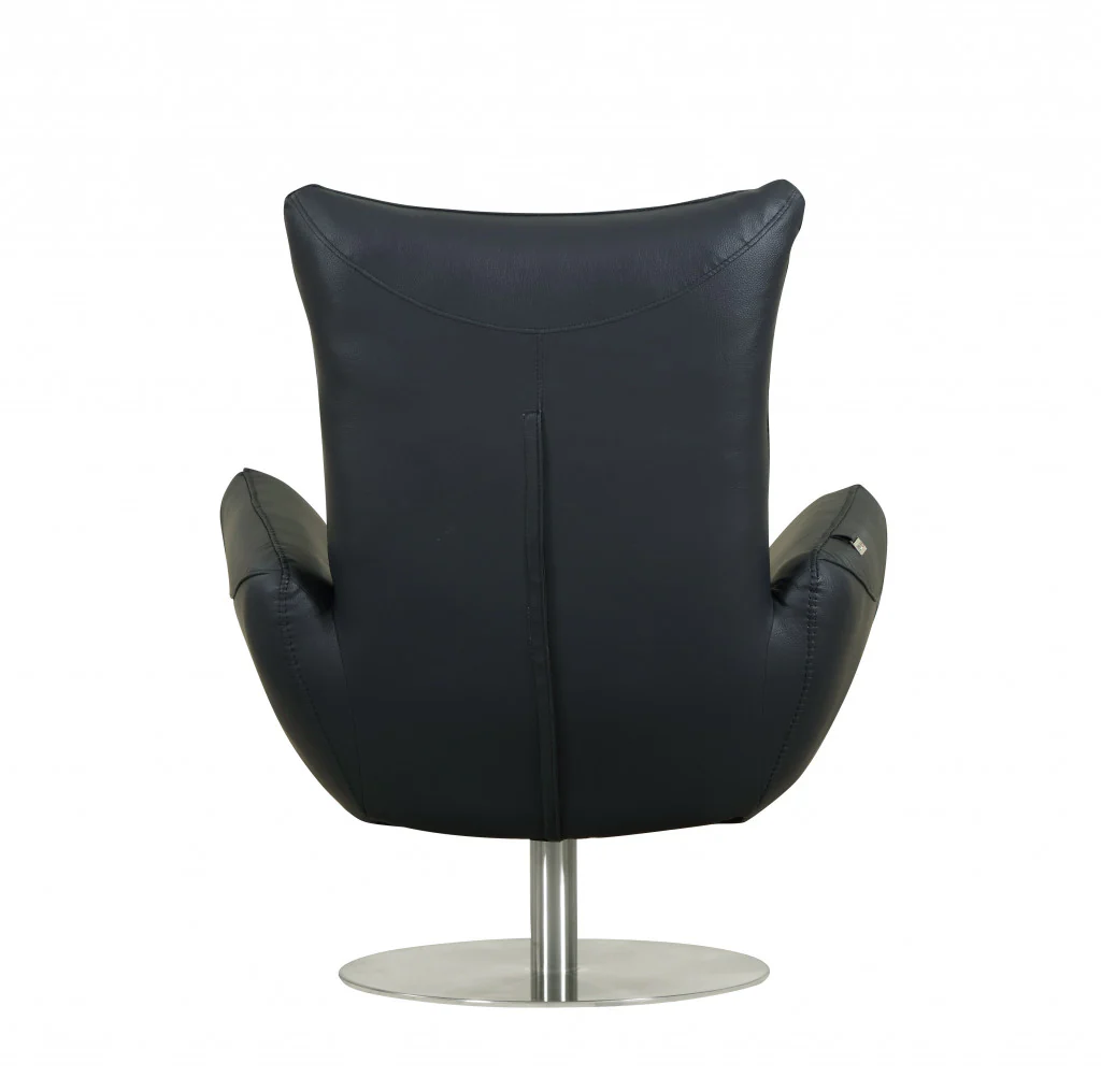 43" Navy Contemporary Leather Lounge Chair By Homeroots - Image 4