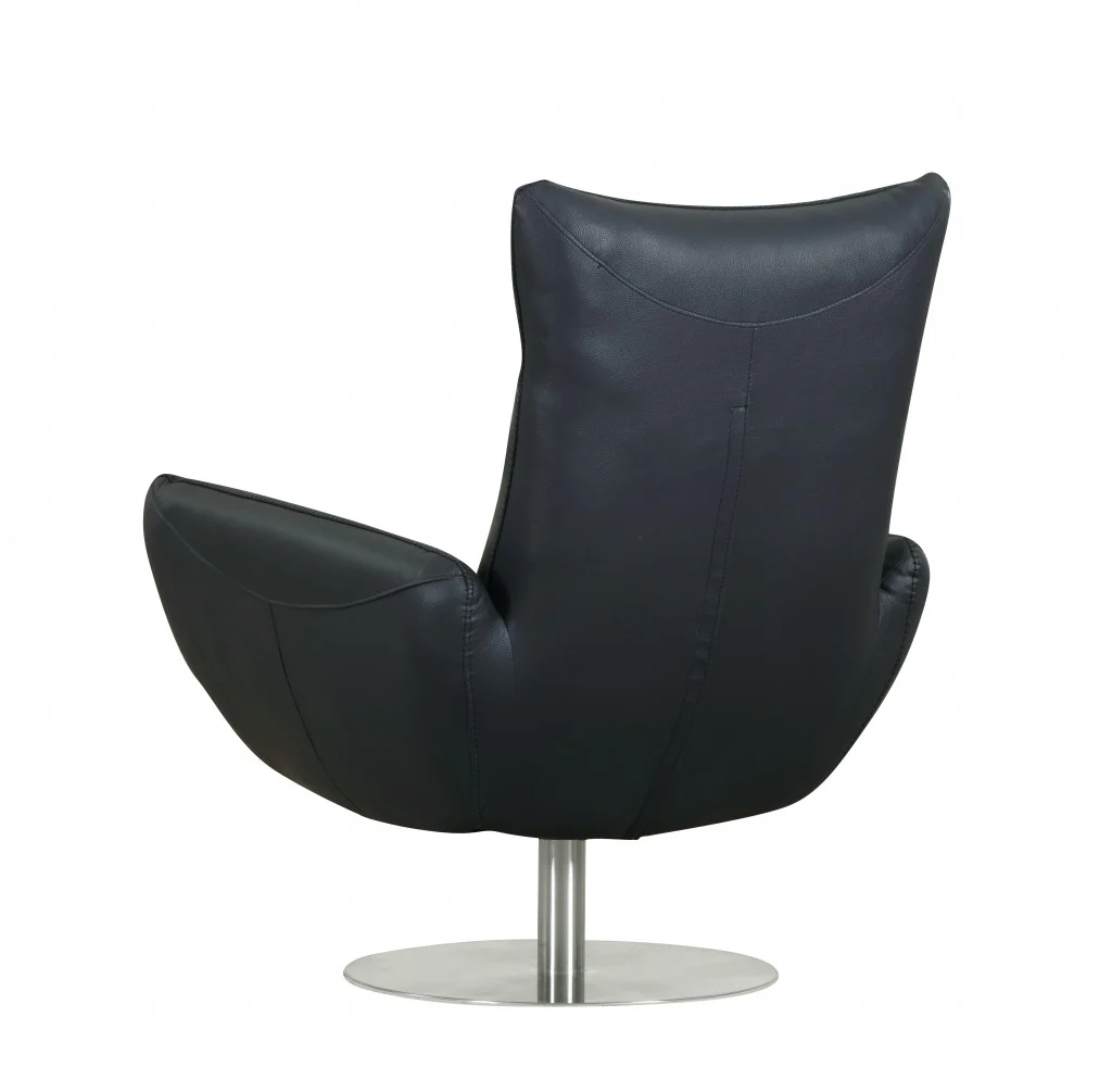 43" Navy Contemporary Leather Lounge Chair By Homeroots - Image 5